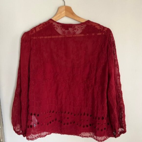 🧡 3/15 NWT J. Crew Balloon Long Sleeve Maroon Embroidered Blouse Women's XS - Picture 2 of 15